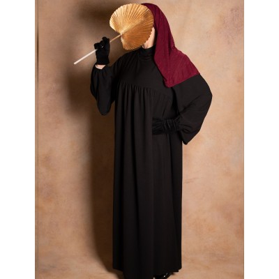 Structured black puff-sleeve abaya